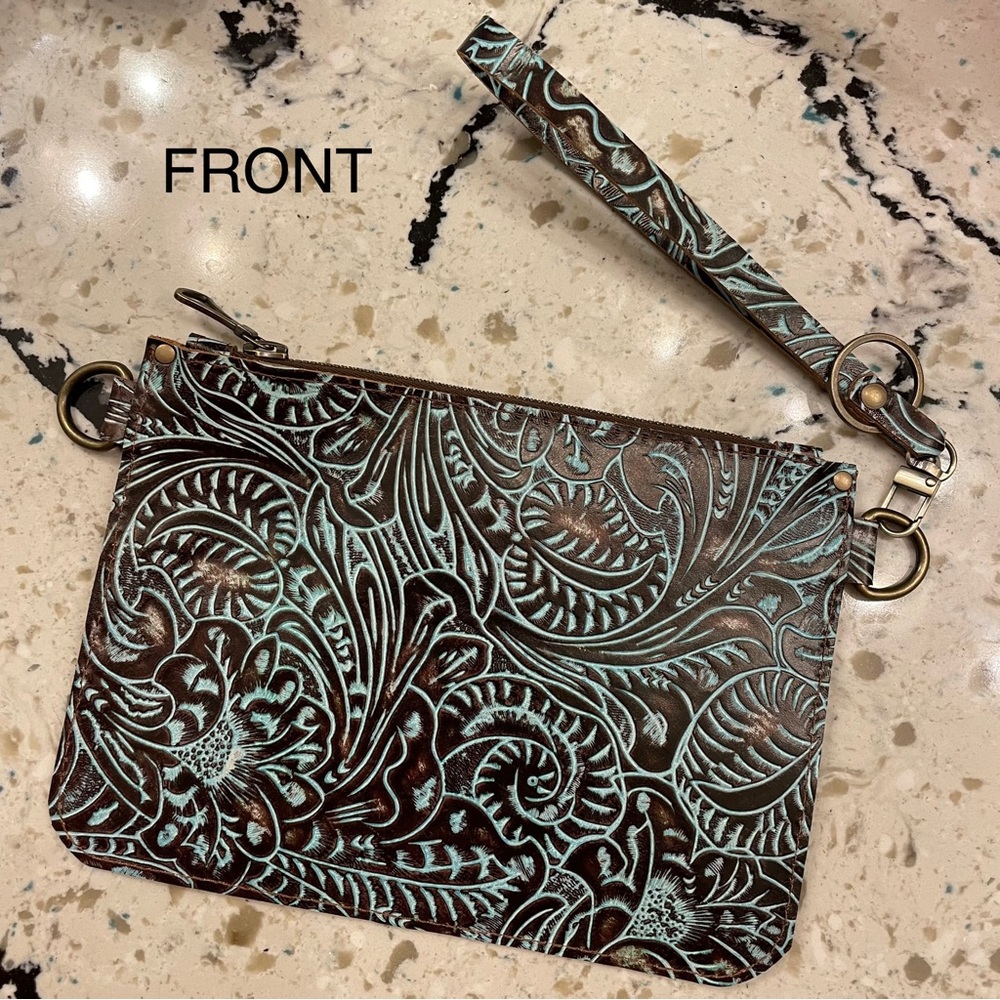 Hand made Leather clutch/catch all with matching wristlet/keychain